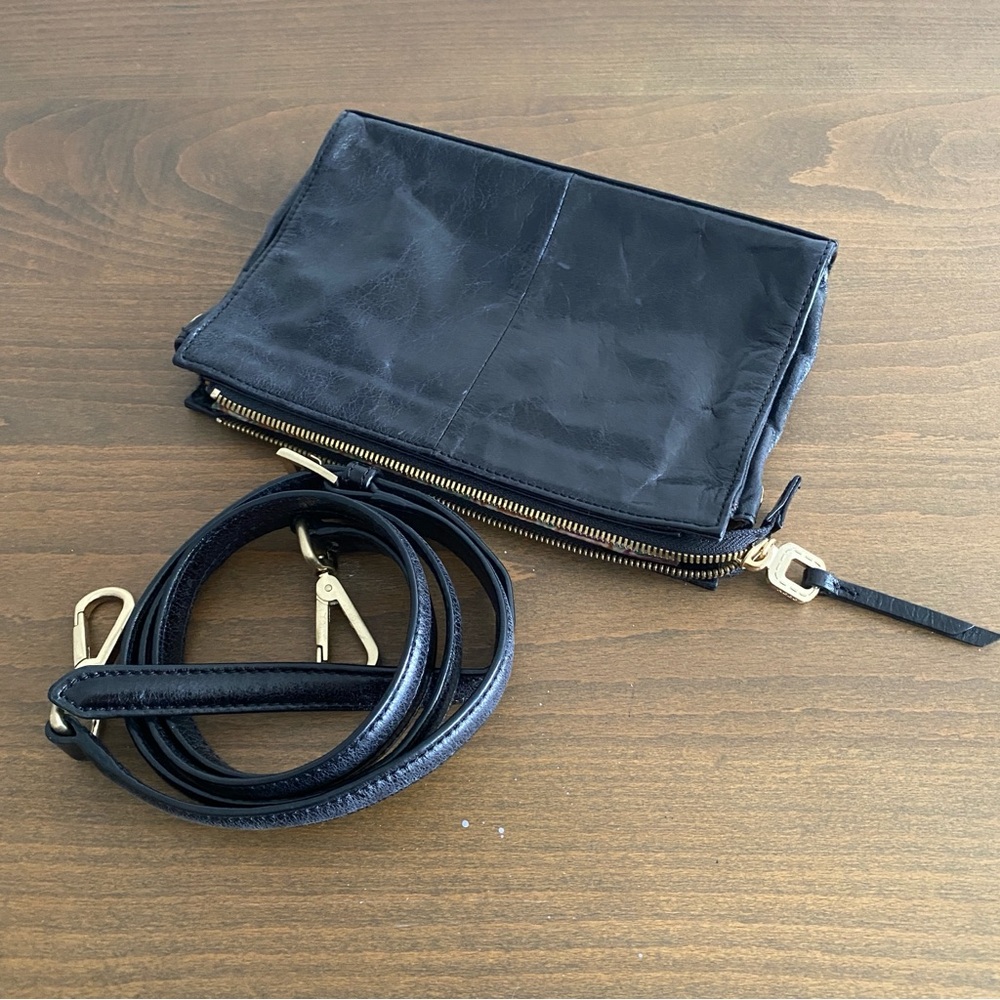 Hobo Polished Black Leather Clutch with Strap